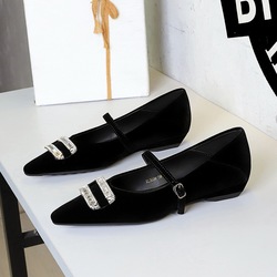 3686-K76 Korean Fashion Water Diamond Buckle Strap Mary Jane Shoes Slope Heel Suede Commuting Temperament Pointed Single Shoes