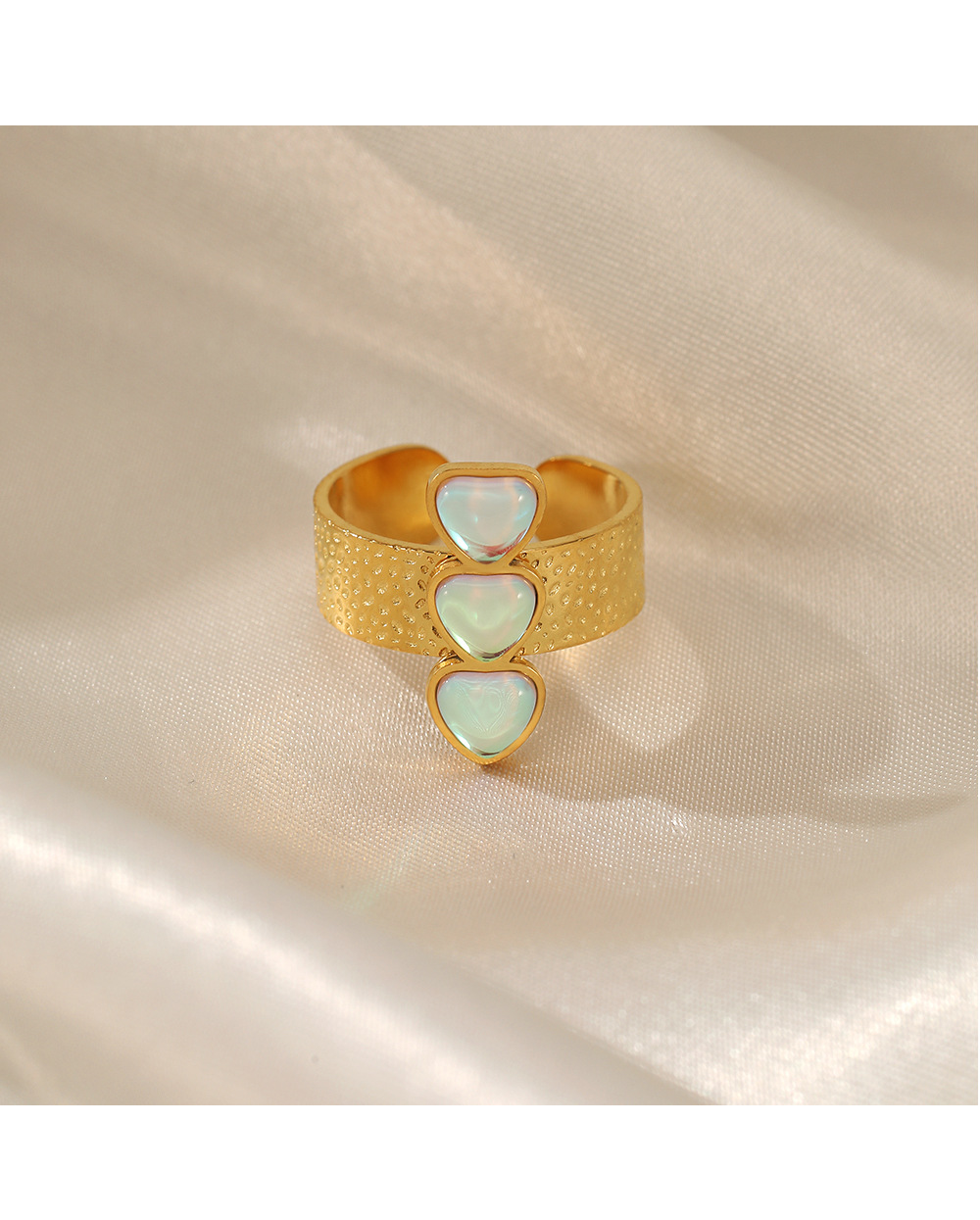 Simple Style Heart Shape Stainless Steel Inlay Opal Open Ring 1 Piece