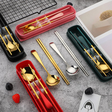 304不銹鋼便捷套裝餐具網紅圓頭勺子筷子兩件套廠家批發可定logo