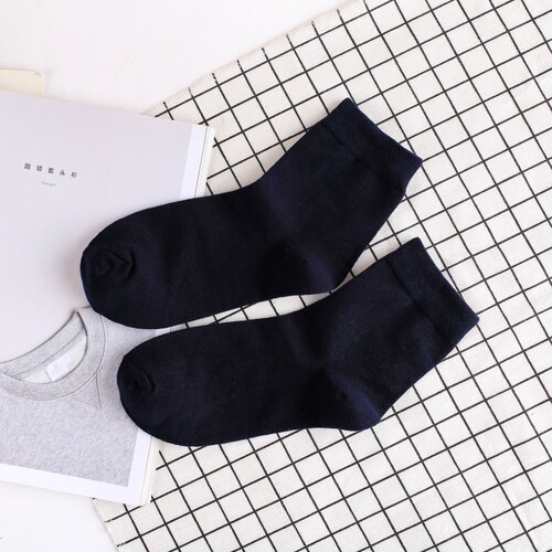 PLUS Pure Black Dual Cotton Slouch Mid-Calf Unisex Versatile Absorbent Breathable Dual Thread Socks Manufacturer Wholesale