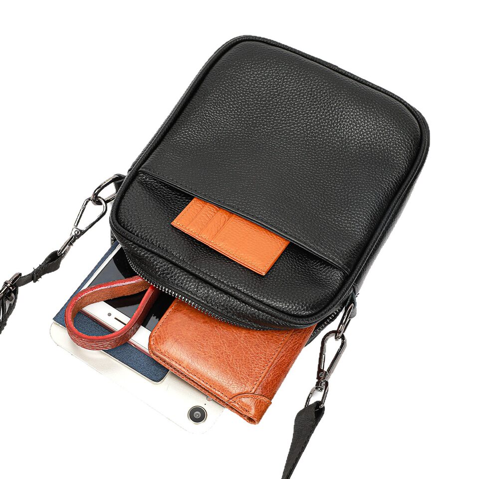 Túi đeo chéo nam da bò lớp đầu dáng đứng vuông 18×5×21 cm — Da thật màu cà phê cỡ nhỏ, Da thật màu đen cỡ lớn