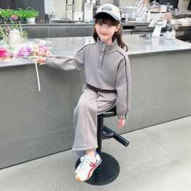 女童卫衣套装春秋款2025新款洋气儿童女孩假两件休闲阔腿裤两件套