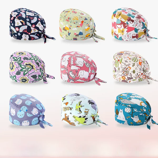 Surgical cap female nurse cap cotton printed breathable adjustable male doctor month dust-proof and oil-smoke-proof work cap