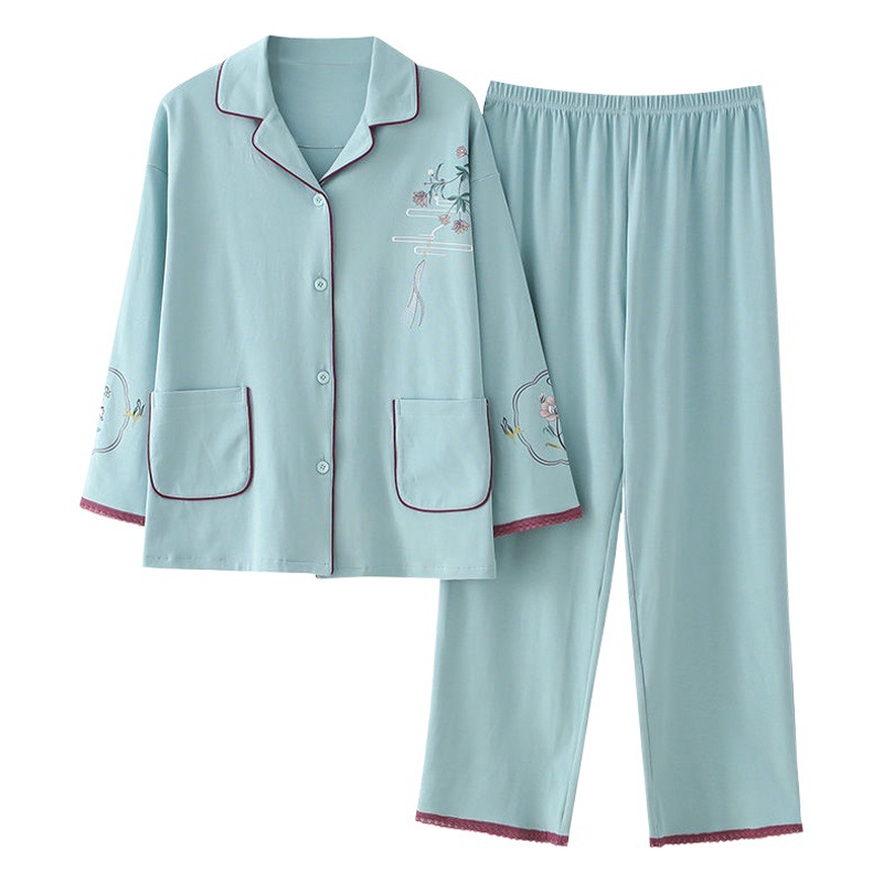 Estilo de moda nacional pijamas mujer primavera y otoño verano 100% algodón manga larga suelta estilo ropa de abrigo homewear traje