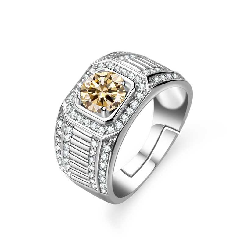 Anillo de plata esterlina al por mayor anillo de hombre platino color de piedra de moissanita de un quilate ajustable joyas de anillo de boda S925