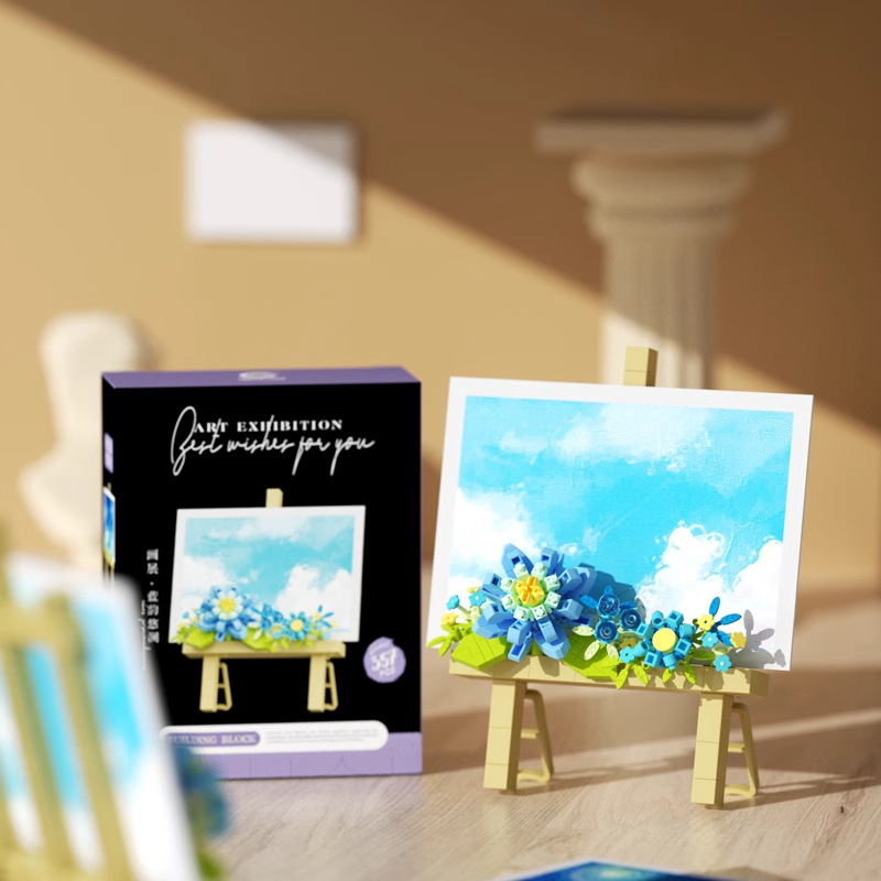 Compatible con la música fantasía estante de flores marcos de fotos de alta inmortalidad flor de bloques de escritorio decoración de las niñas de ensamblaje juguetes al por mayor transfronterizos