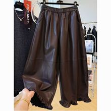 女童秋冬装裤子2025新款中大童加厚洋气pu皮裤儿童冬季加绒长裤子