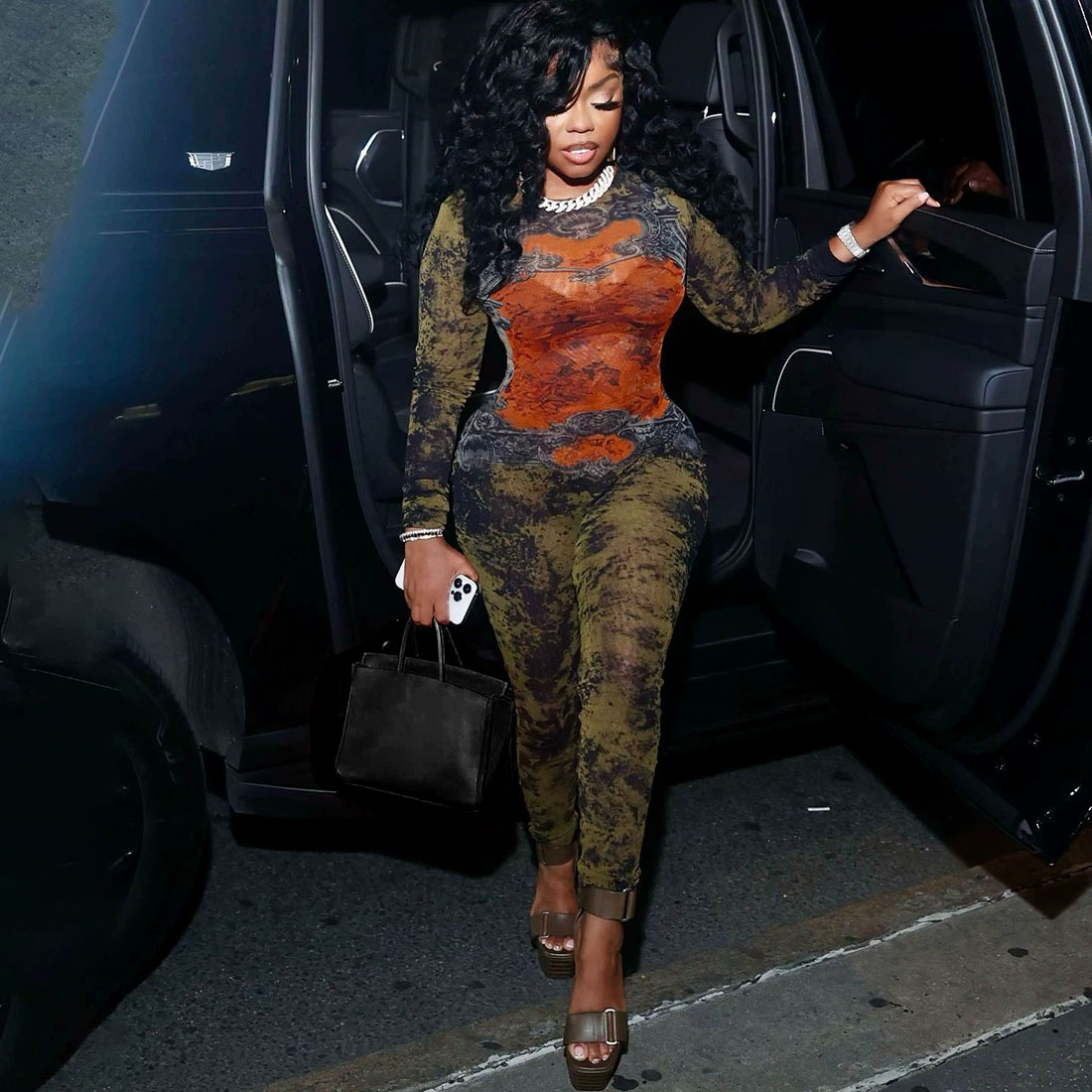 Европейский и американский стиль 2025 осень Amazon новый сексуальный уличный модный комбинезон с длинным рукавом и цифровой печатью для женщин