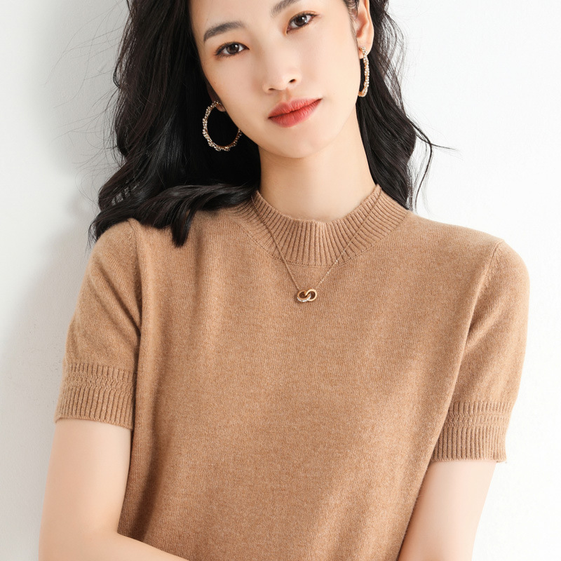Autumn and Winter Knitted Short-sleeved Women's Half-turtle Neck Sweater Slim-fit Base T-shirt Fashionable Slim-fit Pullover Half-sleeved Top Autumn and Winter Knitted Short-sleeved Women's Half-turtle Neck Sweater Slim-fit Base T-shirt Fashionable Slim-fit Pullover Half-sleeved Top