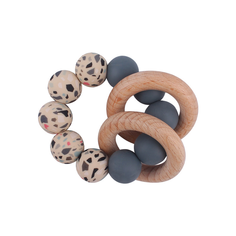 Nuevo bebé suministros de silicona leopardo cuentas mordedor pulsera calmante bebé DIY mordedura de silicona juguete de haya