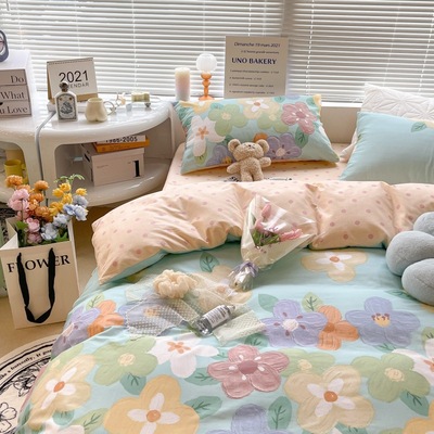 [direct deal]Oil Painting HyunA Flower Quilt cover Four piece suit Cotton The bed Supplies