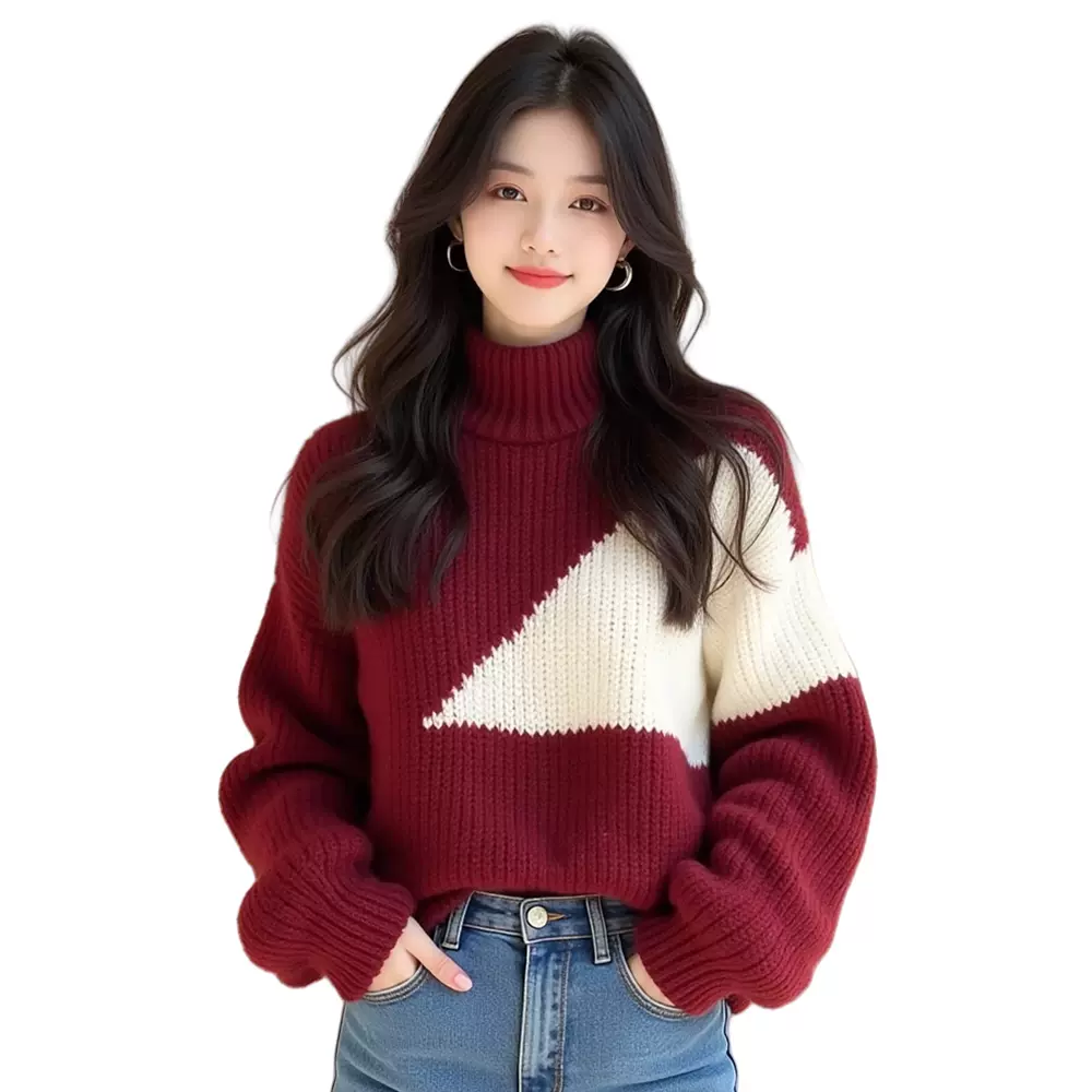 红色高领加厚针织毛衣女2025蛇年本命年冬季过年穿搭新年战袍上衣