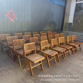 老榆木靠背椅侘寂风实木餐椅阳台庭院休闲椅原木咖啡店椅