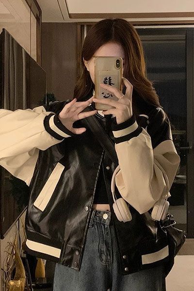 Petite Leather Short Jacket for Women, New Thickened Motorcycle Jacket Baseball Coat for Spring, Autumn, and Winter