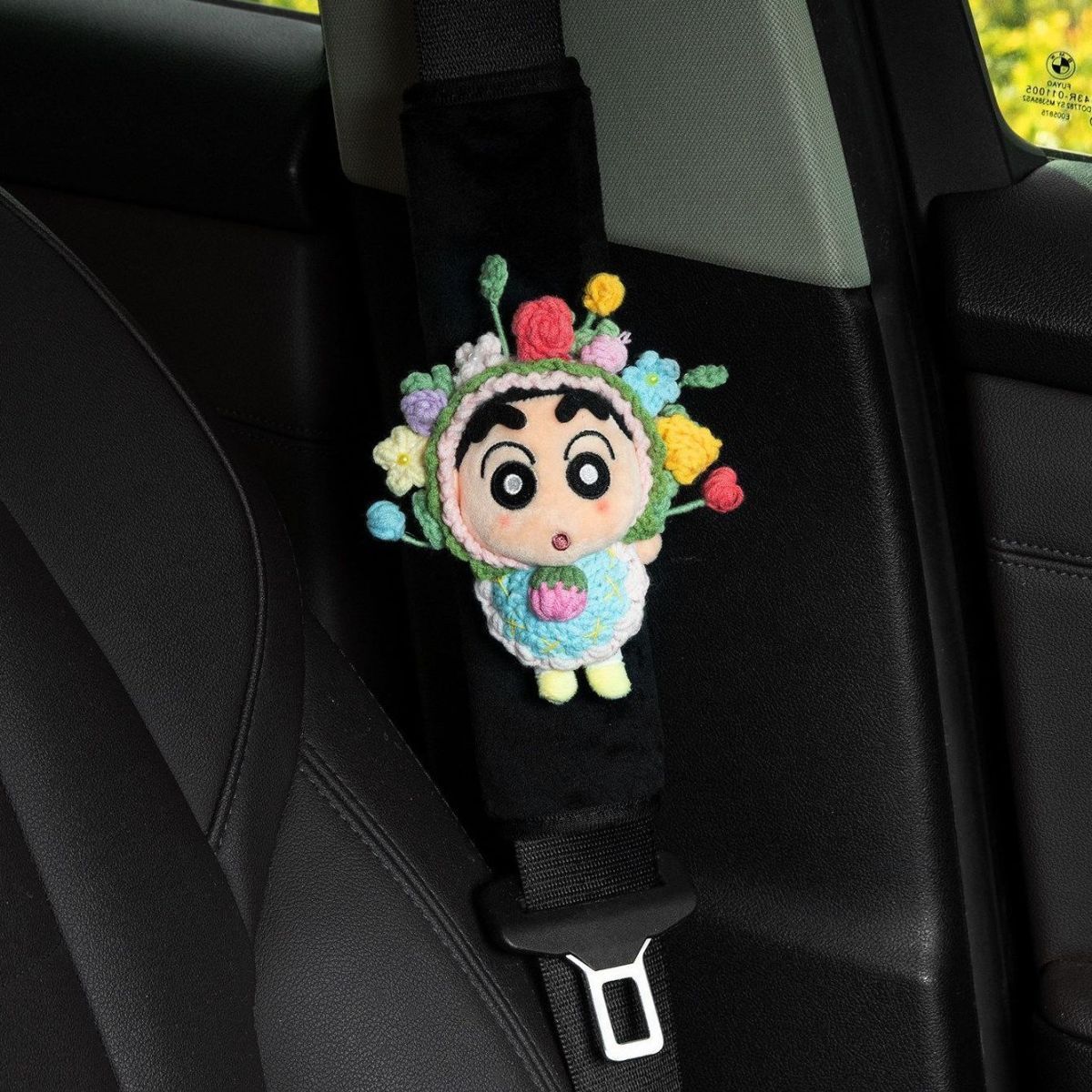Crayon Shin-chan car seatbelt shoulder pad with floral decoration plush toy car interior accessory