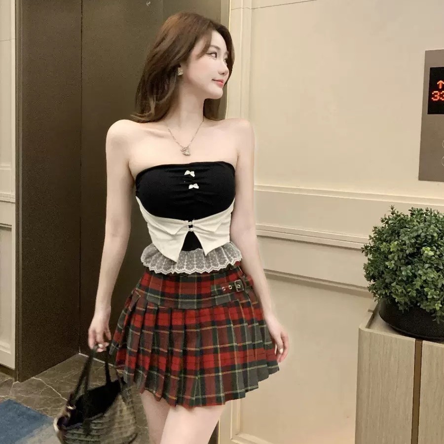 2920 ¿ nuevo estilo de verano dulce y picante encaje dobladillo empalmado y sujetador para mujeres delgadas con sujetador Top image 5