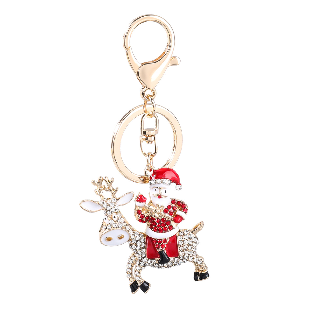 Fashion Santa Elk Alloy Drip Oil Santa Keychain