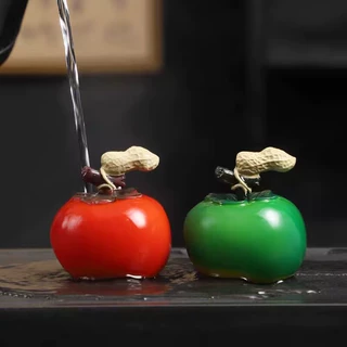 创意柿子茶宠可养变色水果好柿花生茶具摆件茶盘装饰茶玩如意