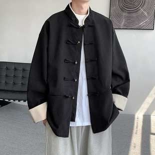 Spring and Autumn Tang Suit Jacket Men's National Fashion Jacket with Buckle Chinese Style Men's Chinese-style Chinese-tunic Suit with Collar New Chinese Style Upper Clothes