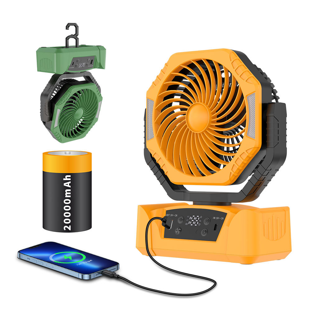 Ventilador Portátil para Camping Recargable USB con Luz LED para Camping y Tienda de Campaña