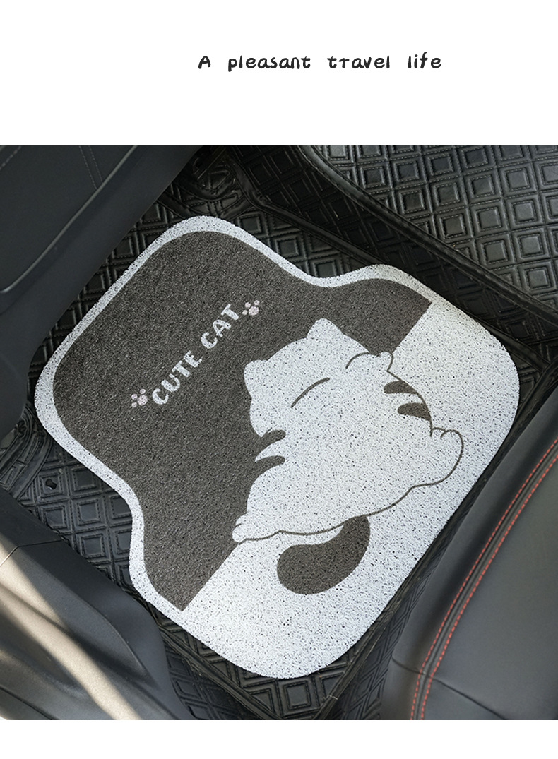 Cartoon car foot mat wall-mounted cat cute car foot mat wire ring wear-resistant stain-resistant easy-to-clean car floor mat