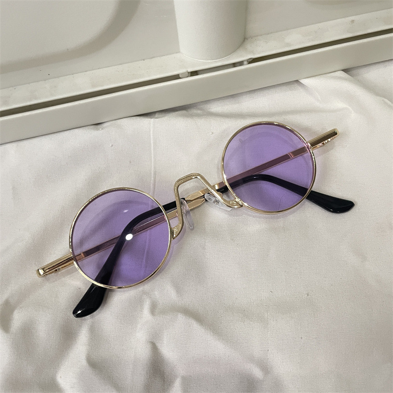 レトロな円枠サングラス紫色のドーパミンギャルメガネ男紫外線防止近視サングラス女性の丸い顔