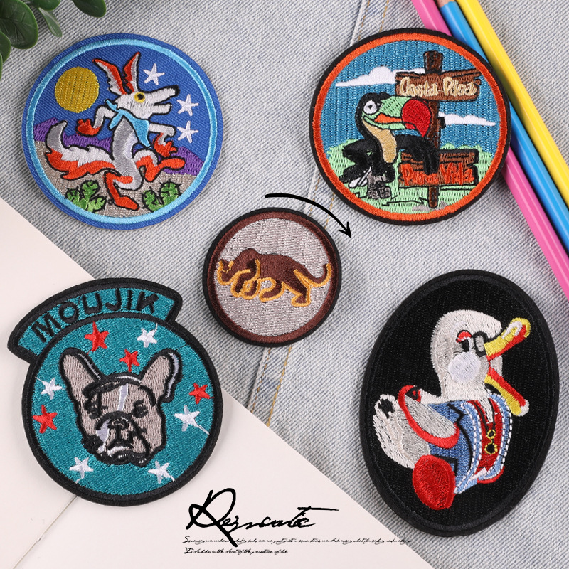电脑绣花标刺绣贴动物圆形徽章衣帽辅料布标补丁跨境电商货源布贴