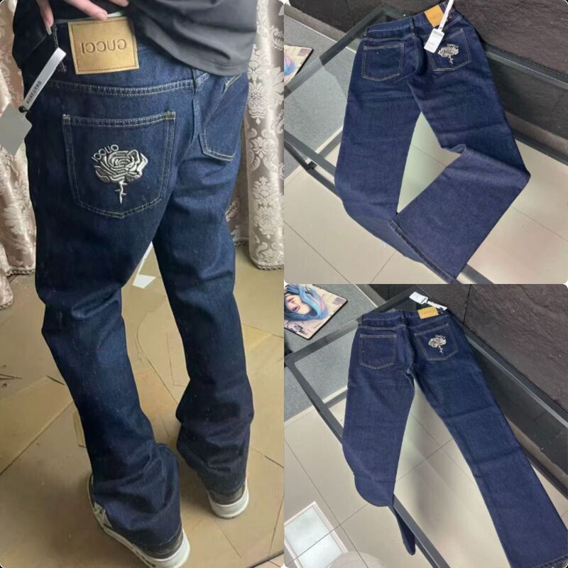 Autumn and Winter Trendy Brand Jeans in the Same Style as Guangzhou Influencers, Dark Blue American-Style Embroidery, Popular Versatile Stretchy Casual Pants Autumn and Winter Trendy Brand Jeans in the Same Style as Guangzhou Influencers, Dark Blue American-Style Embroidery, Popular Versatile Stretchy Casual Pants