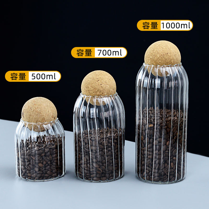 Frasco de almacenamiento de vidrio transparente tarro de té frasco de vidrio de corcho esférico Frasco de almacenamiento de granos de frutas secas de cocina