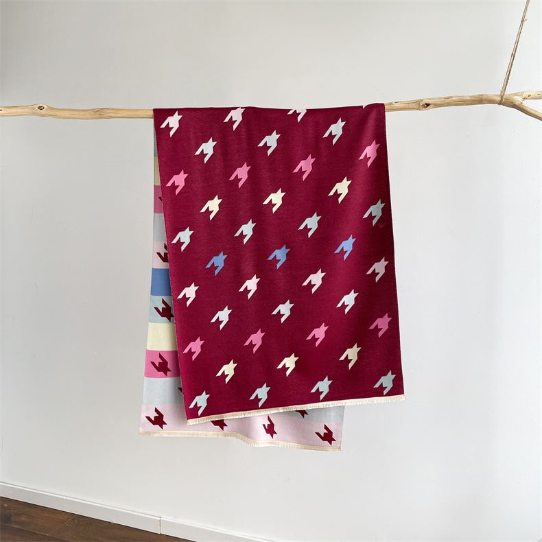 Winterwarm, modisch, hochwertig, Anti-Aging mit beidseitigem Druck und buntem Hahnentrittmuster in Kaschmir_voghion.com