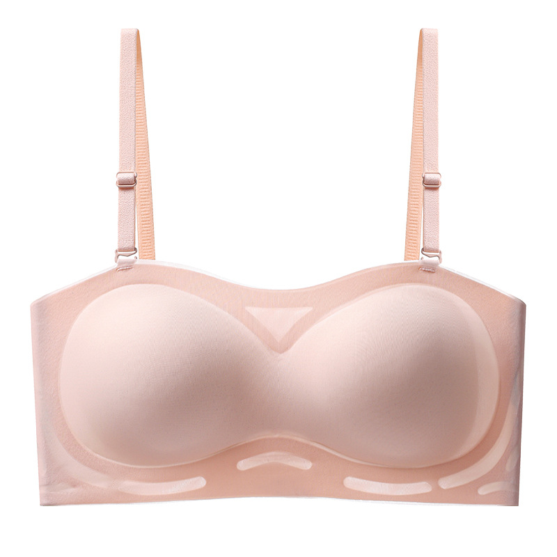 Ropa interior de tubo invisible para mujer, pecho pequeño antideslizante, recogido, grande, sin anillo de acero, sin marcas, sin correa de hombro desmontable, ropa interior para mujer
