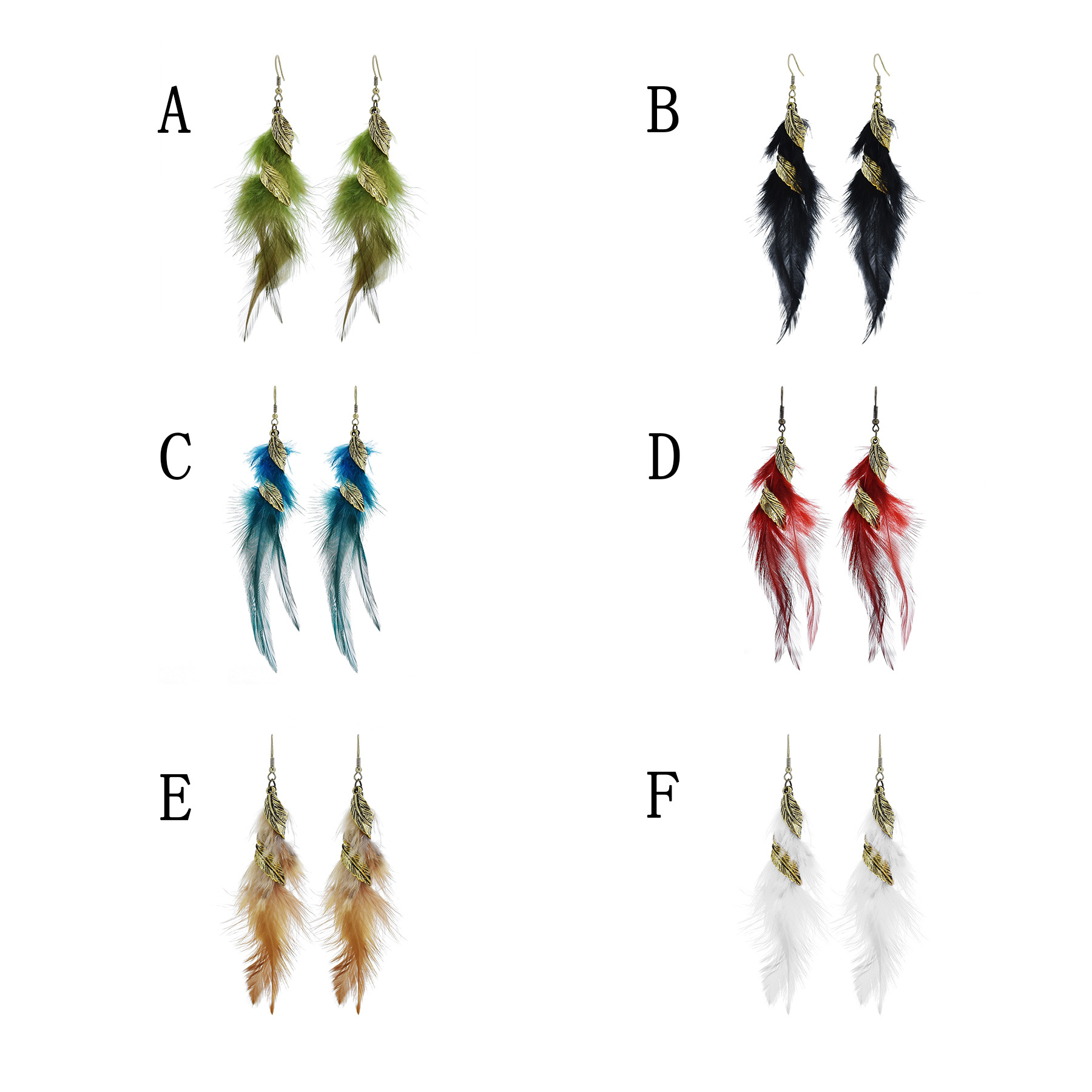 19g Weight Alloy Ear Needle Material Drop Earrings Classification 1 Pair Quantity Holiday, Daily Occasion Alloy, Feather Material Feather Pattern Women's Gender Ethnic Style Style 1 Pair Ethnic Style Feather Alloy Feather Drop Earrings 6