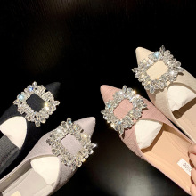 葡萄妈同款法式方扣闪钻尖头浅口仙女平底单鞋女芭蕾舞鞋女