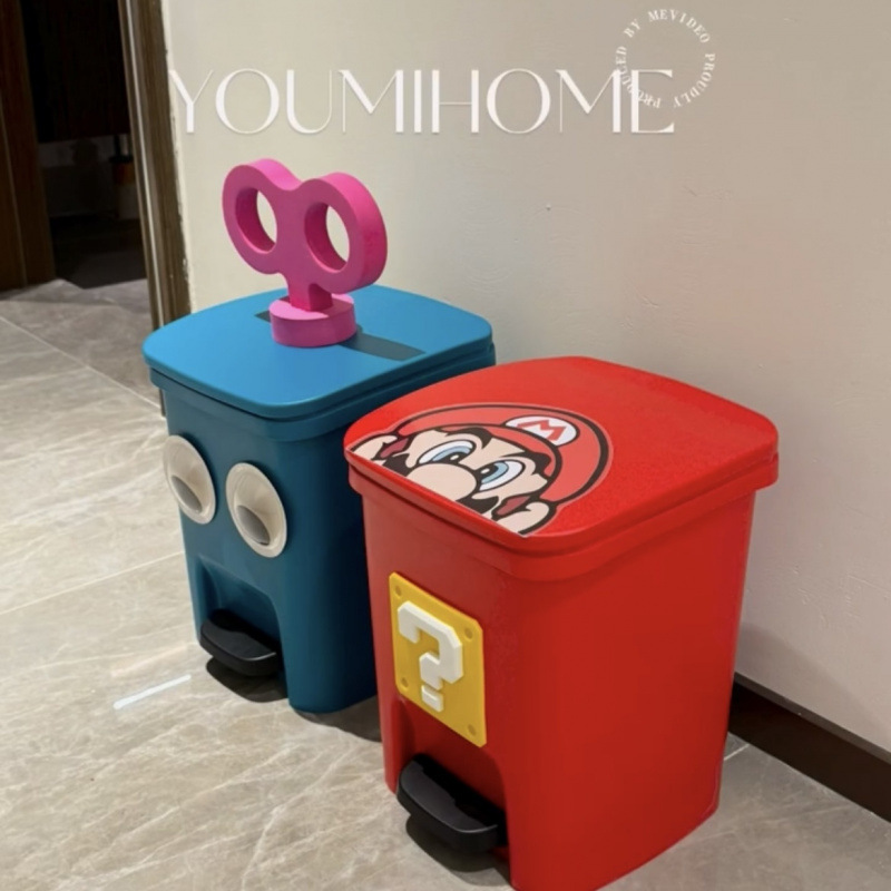 Big-Eyed Cute Mario Trash Can Living Room Kitchen Bathroom Room Housewarming Decorations