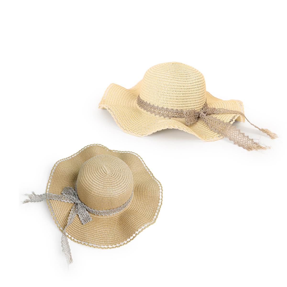 Sombrero de Paja con Borde Ondulado, Papiro, Protección Solar, para Playa image 3