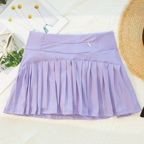 Girl's bare skin fitness short, tennis skirt, double-layer anti-lift dance pleated skirt, running breathable exercise half skirt