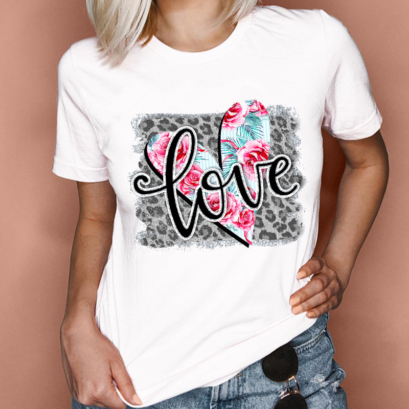 Women's T-shirt Short Sleeve T-shirts Printing Fashion Heart Shape display picture 21