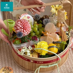 中秋節月餅果物かご生花手提げ花かご竹編み手編み花芸生け花かご月子卵かご