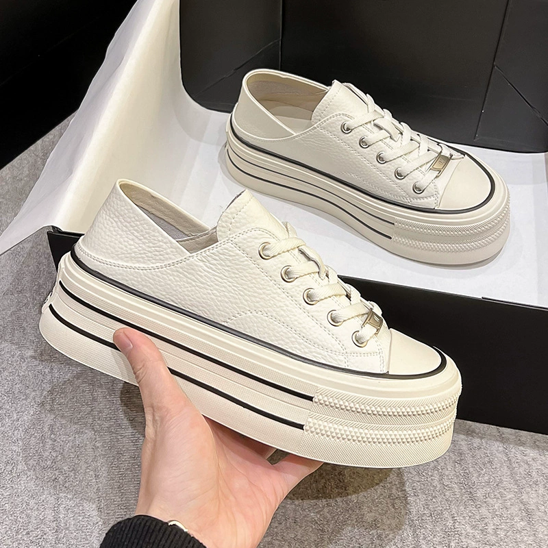 Весенне-осенние белые туфли 2025 года. Новые весенние женские туфли на толстой подошве, универсальные повседневные спортивные туфли на каблуке.