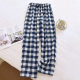 Spring and Autumn Men's Pure Cotton Pajama Pants with Loosening Waist for Home Pants Plaid Summer Thin Simple Pajama Pants with plus size Pocket for Outer Wear