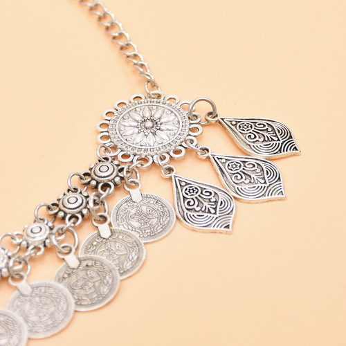 Vintage Kazakh coin headpiece, ethnic alloy tassel forehead chain, ancient-style hair accessory necklace, two-in-one accessory