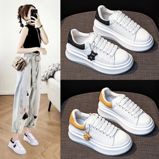 Cross-Border Platform Rocking Shoes for Women, Non-Slip, Thick-Soled, Lace-Up White Shoes, Autumn Women's Trendy Shoes, Ready for Delivery