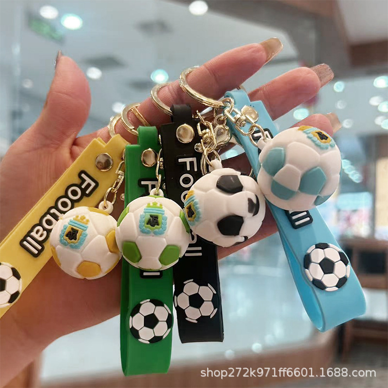 Cartoon 3D three-dimensional football key chain pendant color PVC bag accessories car key chain small gift wholesale