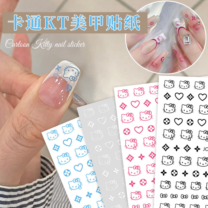 Kitty Cat Nail Stickers, Popular Internet Sensation, Sweet Girl Hello Kitty Cat Cute Cartoon Adhesive Nail Stickers