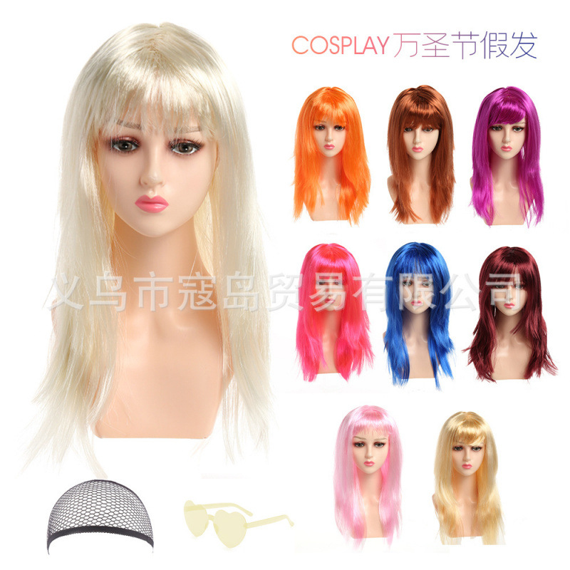 Halloween Long Hair Straight Disco Color Neon Fringe Hair Straight COS Party RPG Show Perruca image 2