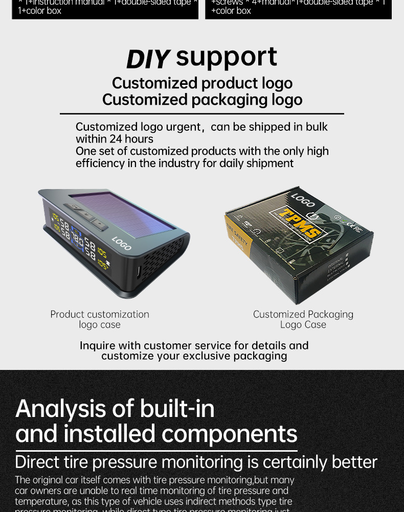 Solar-Powered Tire Pressure Monitoring Tire Pressure Monitor Tpms Tire Pressure Detection Tire Pressure Detector Cross-Border E-Commerce