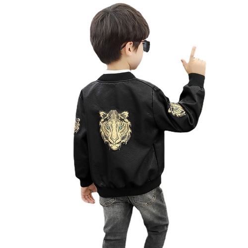 Children's Tiger Skin Jacket  Spring and Autumn New Arrival Trendy Cool Motorcyclist Style Coat for Kids Baby Stylish Outwear Foreign Trade