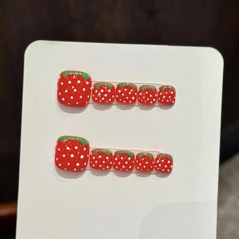 Yihe Wearable Nails [Toe Nails] Strawberry Red Polka Dot Cute Whitening Summer Fruit Manicure Handmade Toe Nails