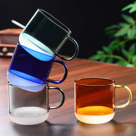 高硼硅彩色玻璃双色杯 ins风带把咖啡杯家用茶杯 个性隔热马克杯