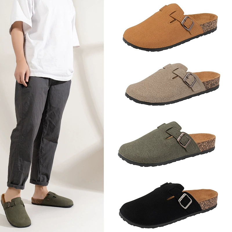 Домашние тапочки в стиле Birkenstock с деревянной подошвой, закрытые, без застежек, больших размеров, для трансграничной торговли.